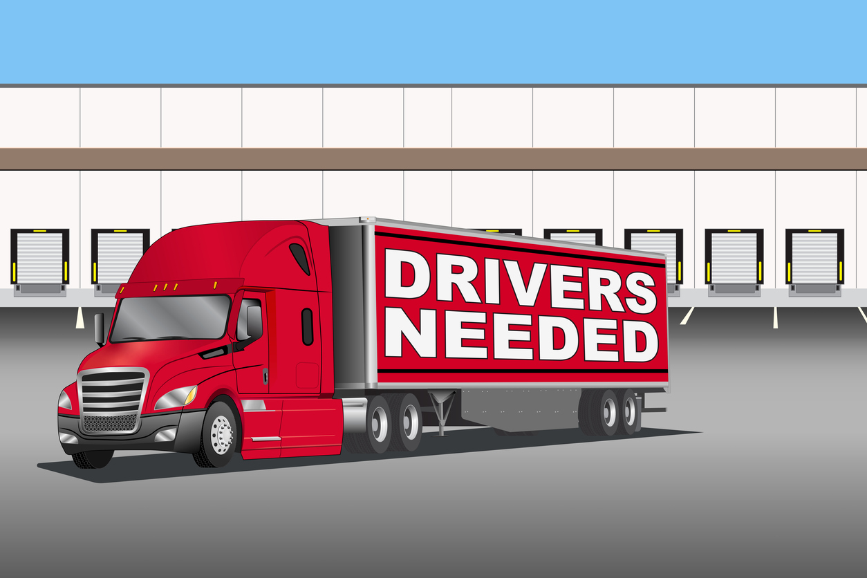 Drivers Needed sign on a semi-truck trailer - Illustration